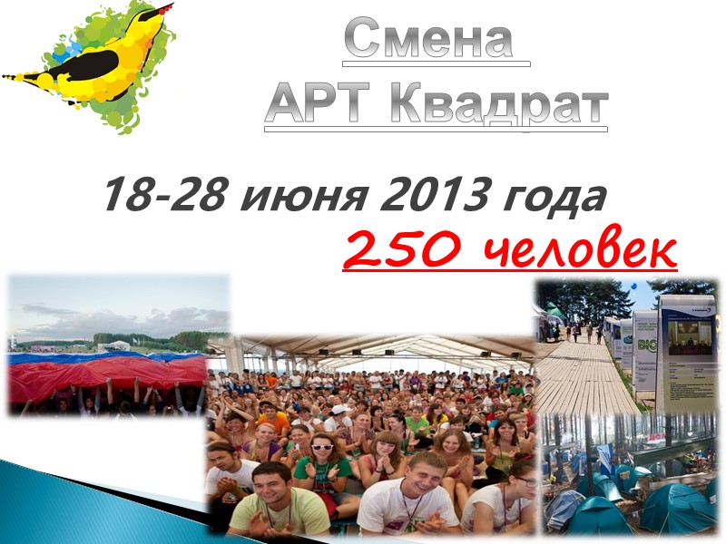 250 человек 18-28 июня 2013 года Смена  АРТ Квадрат